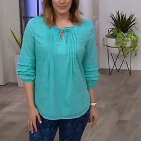 Isaac Mizrahi Live! Swiss Dot Ruffle Sleeves Blouse - Picture 1 of 6